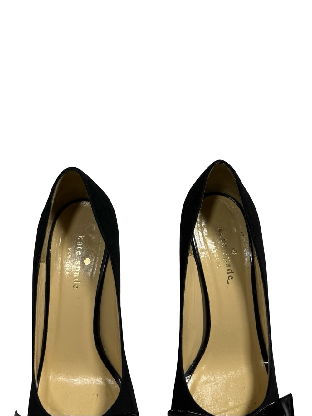 Kate Spade New York Womens 7.5 Black Suede Patent Bow Peep Toe Pumps Heels - Picture 9 of 10
